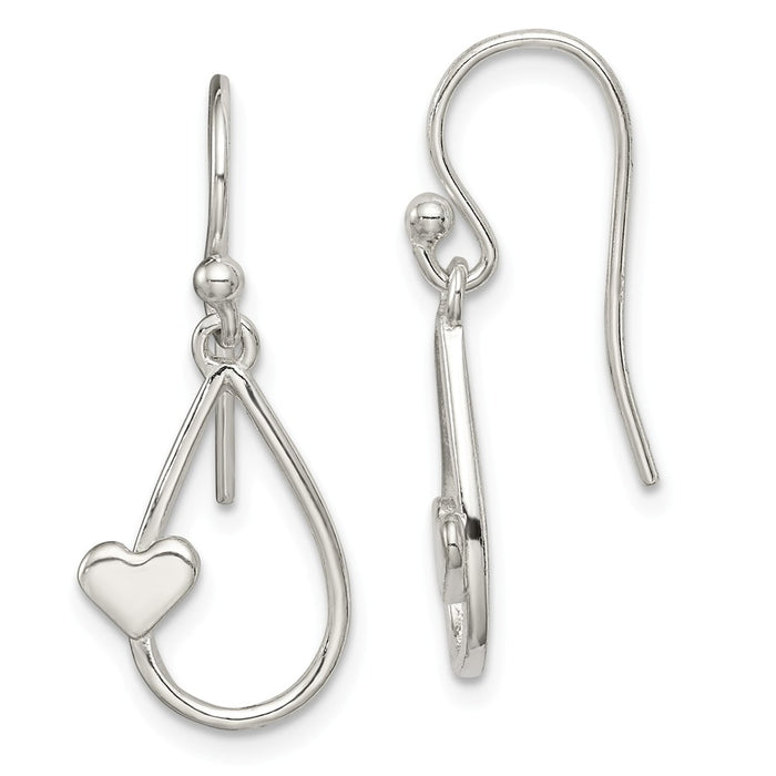 925 Sterling Silver Polished Heart Dangle Earrings,