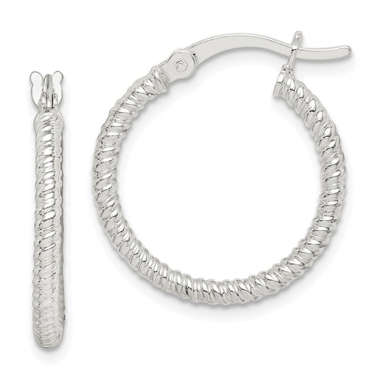 925 Sterling Silver Twisted Polished Hoop Earrings, 2mm