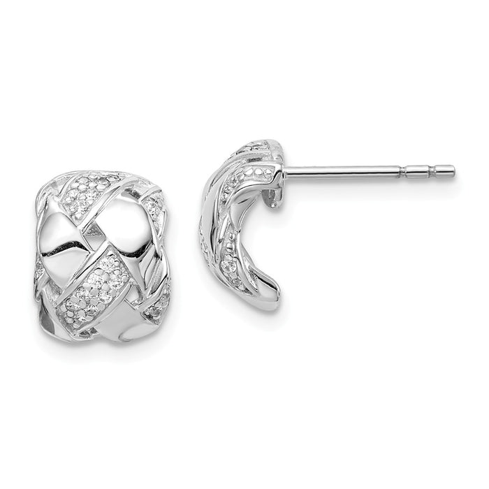 925 Sterling Silver Rhodium-Plated Cubic Zirconia ( CZ ) C-Hoop Post Earrings,