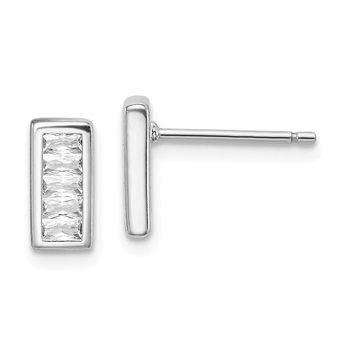 925 Sterling Silver Rhodium-Plated Emerald-cut Cubic Zirconia ( CZ ) Post Earrings,