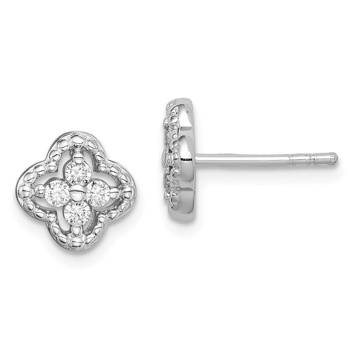 925 Sterling Silver Rhodium-Plated Cubic Zirconia ( CZ ) Post Earrings,