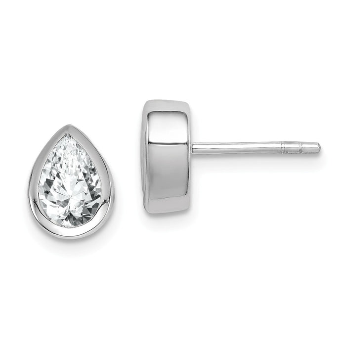 925 Sterling Silver Rhodium-Plated Pear Cubic Zirconia ( CZ ) Post Earrings,