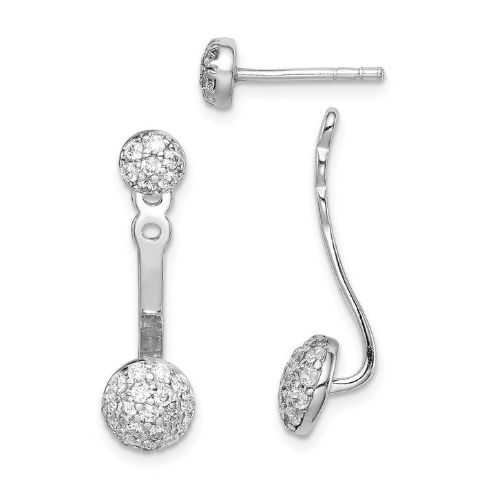 925 Sterling Silver Rhodium-Plated Cubic Zirconia ( CZ ) Post Earrings with Jacket, 23.88mm x 7.09mm