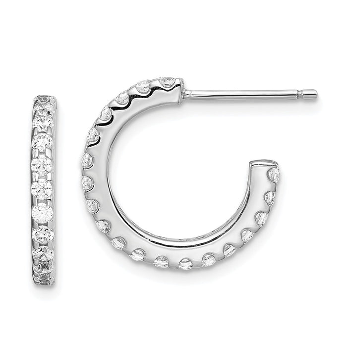 925 Sterling Silver Rhodium-Plated Cubic Zirconia ( CZ ) J-Hoop Earrings,