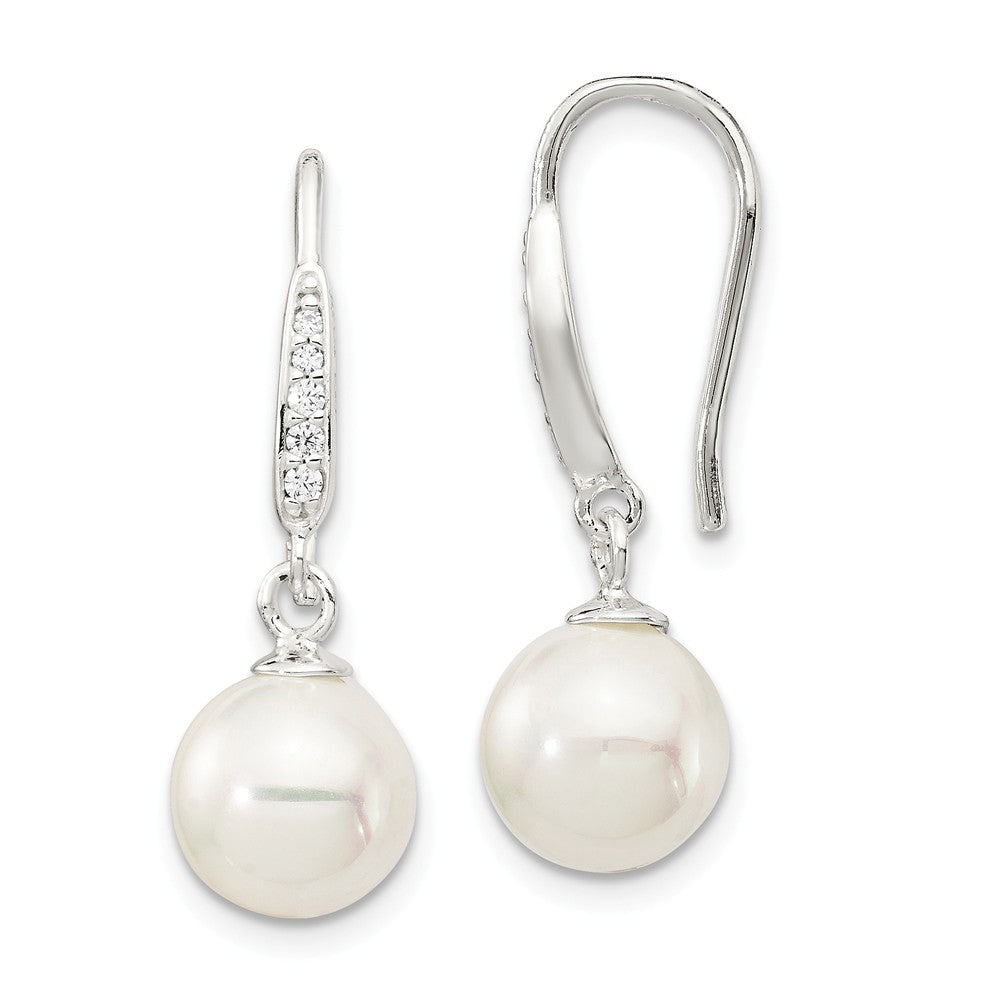 925 Sterling Silver Cubic Zirconia ( CZ ) & Imitation Shell Pearl Dangle Earrings,