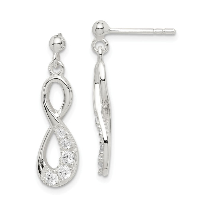 925 Sterling Silver Cubic Zirconia ( CZ ) Infinity Loop Dangle Earrings,