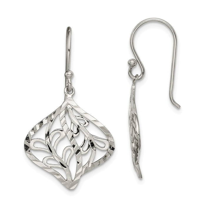 925 Sterling Silver Diamond-cut Leaf Dangle Earrings,