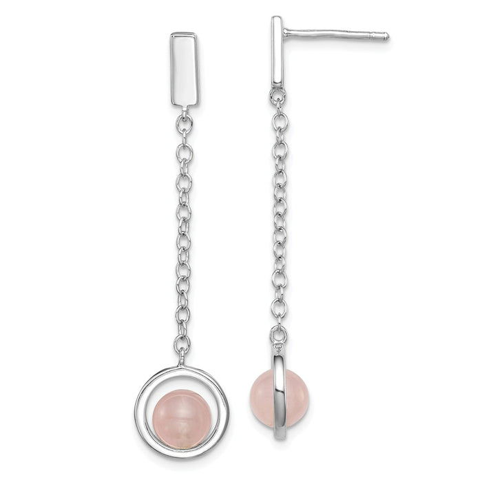 925 Sterling Silver Pink Quartz Dangle Post Earrings,