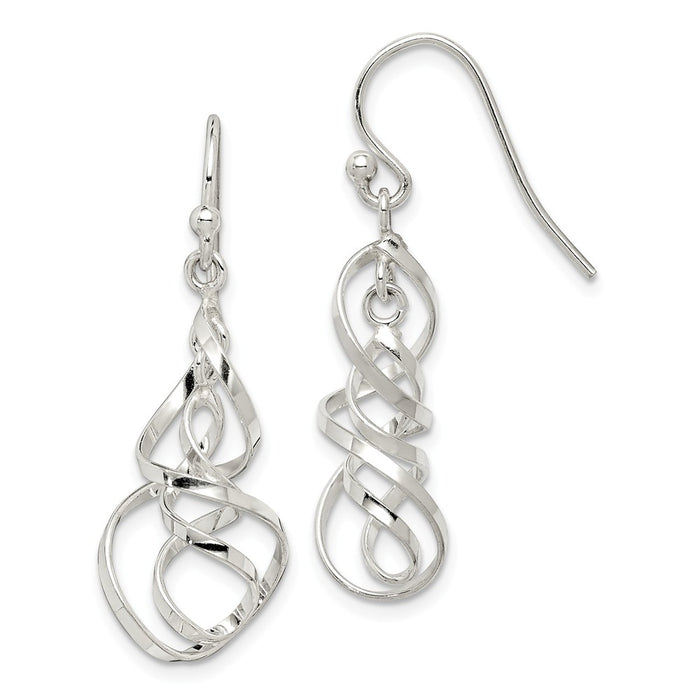 925 Sterling Silver Polished Twisted Dangle Earrings,