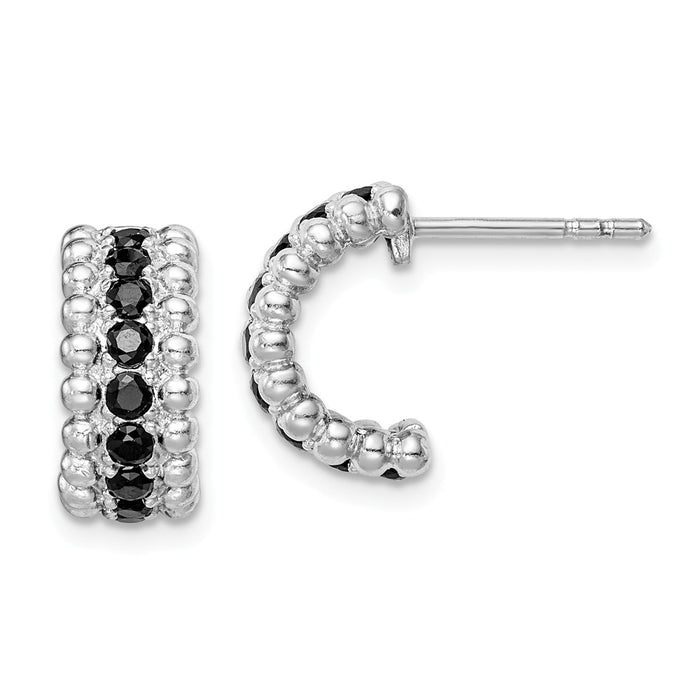 925 Sterling Silver Rhodium-plated Black Cubic Zirconia ( CZ ) C-Hoop Earrings,