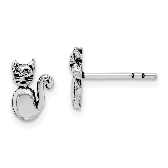 925 Sterling Silver Rhodium-plated Cat Post Earrings,