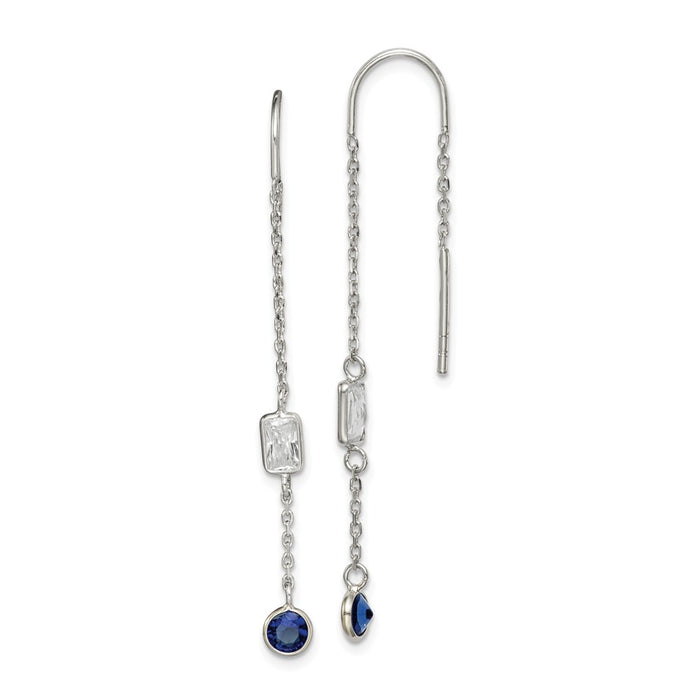 925 Sterling Silver Blue & Clear Cubic Zirconia ( CZ ) Threader Earrings,