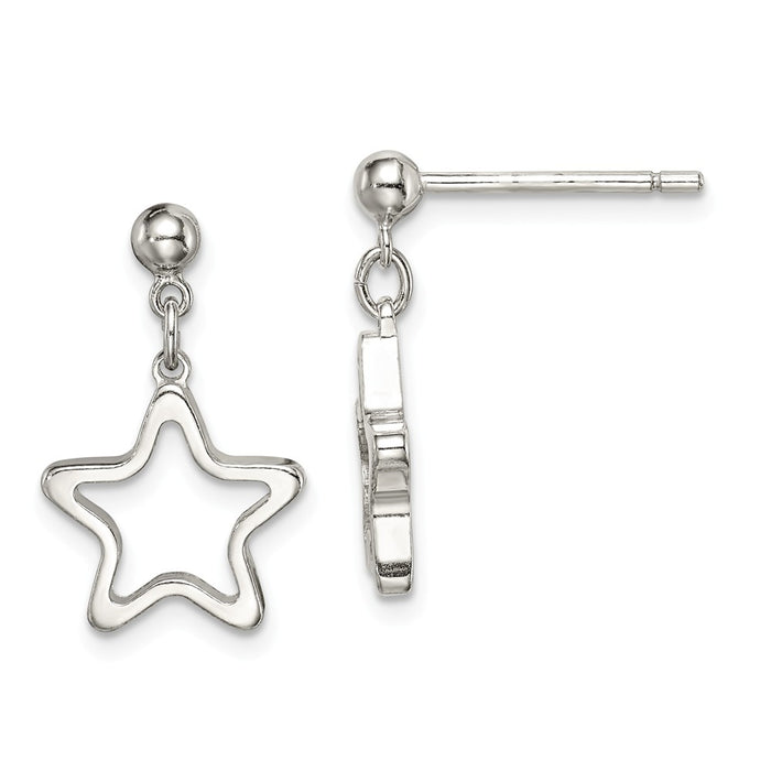 925 Sterling Silver Cut-out Star Dangle Post Earrings,