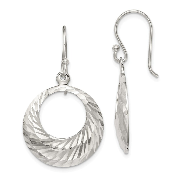 925 Sterling Silver Diamond-cut Dangle Hoops Earrings,