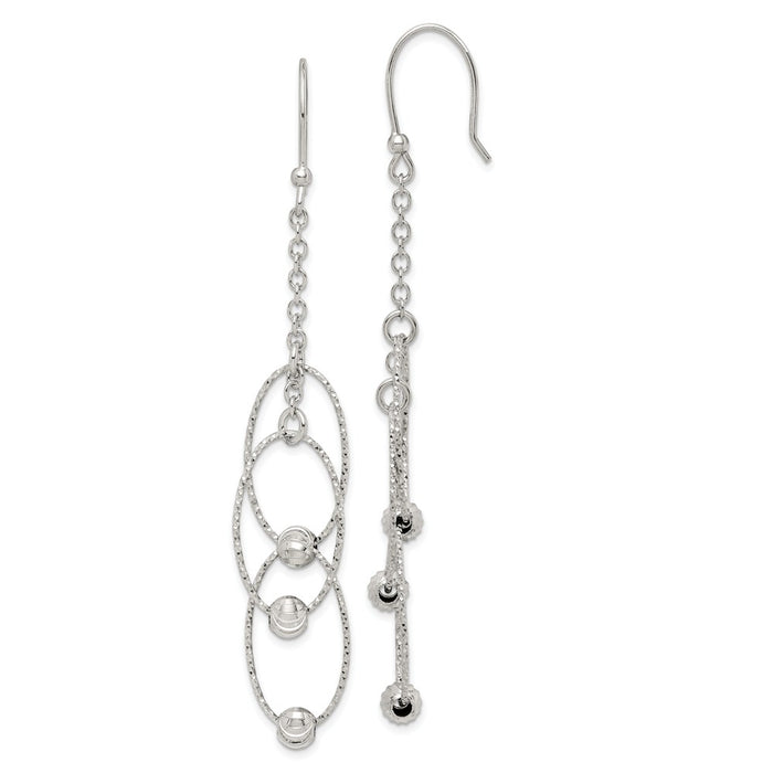 925 Sterling Silver Diamond-cut Ovals Dangle Earrings,