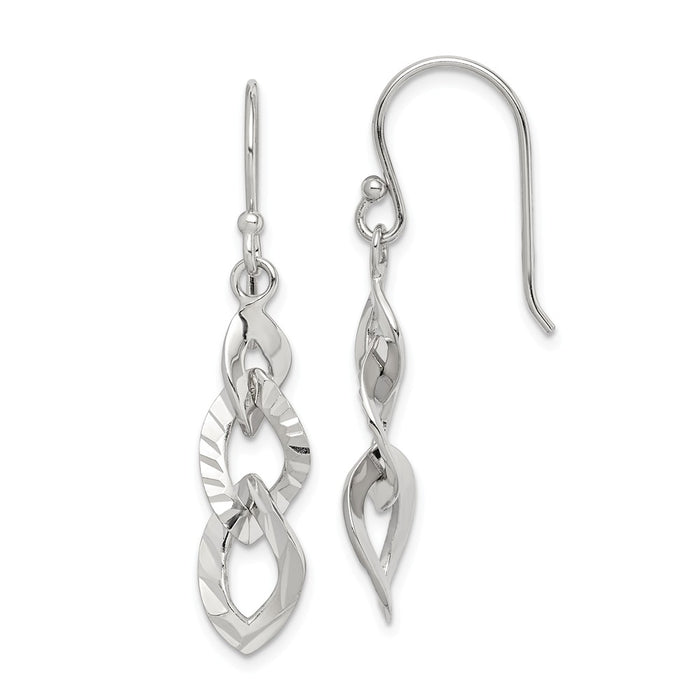 925 Sterling Silver Fancy Diamond-cut Dangle Earrings,