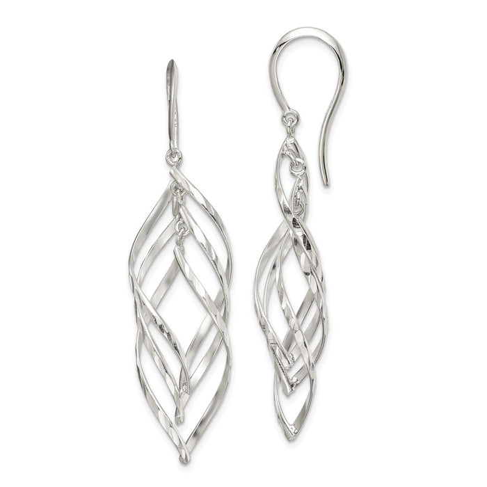 925 Sterling Silver Fancy Diamond-cut Dangle Earrings,