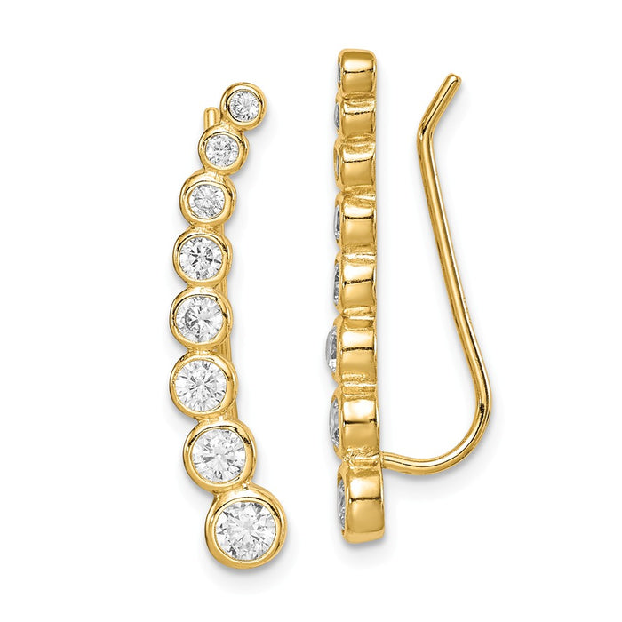 925 Sterling Silver Gold-tone Cubic Zirconia ( CZ ) Ear Climber Earrings,