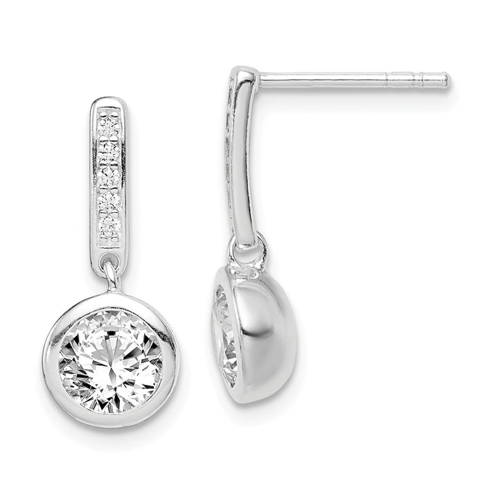 925 Sterling Silver Rhodium-Plated Cubic Zirconia ( CZ ) Dangle Earrings, 19.22mm x 7.87mm