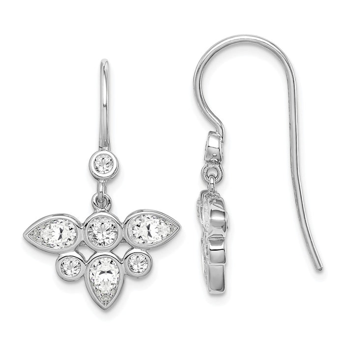 925 Sterling Silver Rhodium-Plated Cubic Zirconia ( CZ ) Dangle Earrings,