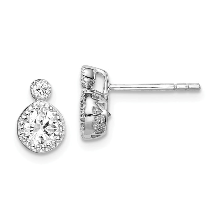 925 Sterling Silver Rhodium-plated 2-Cubic Zirconia ( CZ ) Post Earrings,