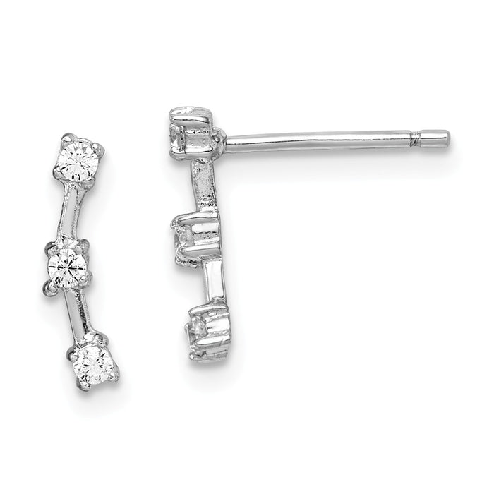 925 Sterling Silver Rhodium-plated 3-Cubic Zirconia ( CZ ) Post Earrings,