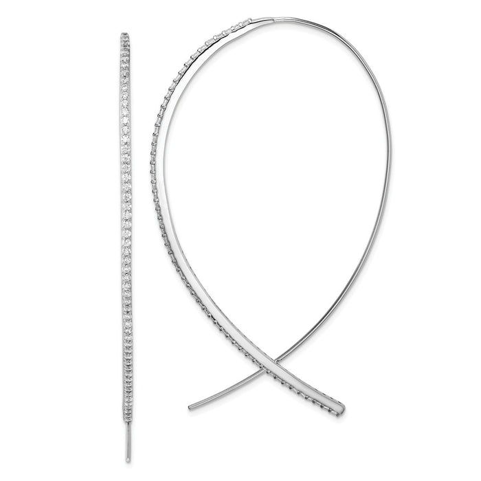 925 Sterling Silver Rhodium-plated Cubic Zirconia ( CZ ) Threader Earrings,