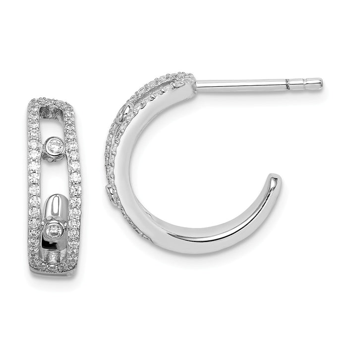 925 Sterling Silver Rhodium-plated Cubic Zirconia ( CZ ) J-Hoop Earrings,