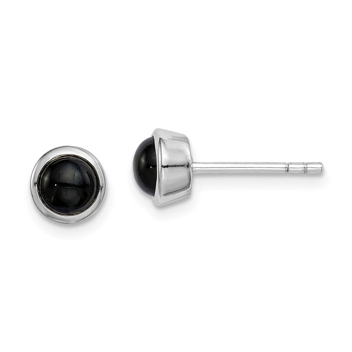 925 Sterling Silver Rhodium-plated Onyx Post Earrings, 7mm