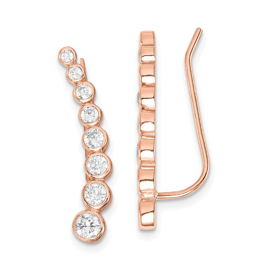 925 Sterling Silver Rose-tone Cubic Zirconia ( CZ ) Ear Climber Earrings,
