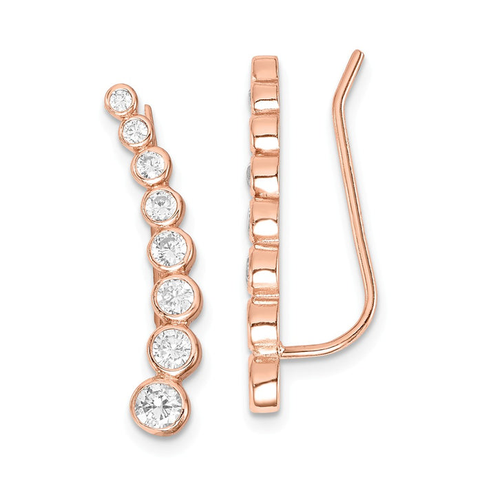 925 Sterling Silver Rose-tone Cubic Zirconia ( CZ ) Ear Climber Earrings,