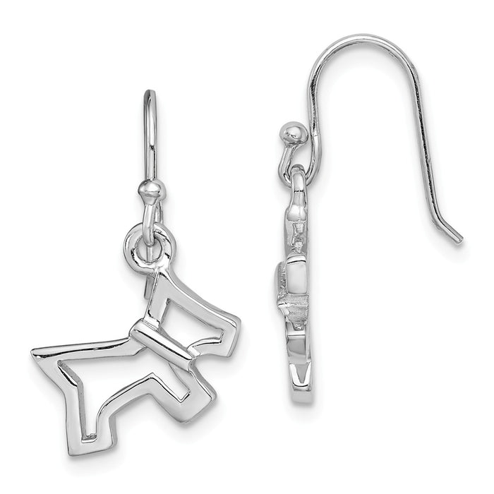 925 Sterling Silver Rhodium-plated Dog Dangle Earrings,