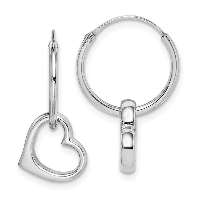 925 Sterling Silver Rhodium-plated Heart Hoop Earrings,