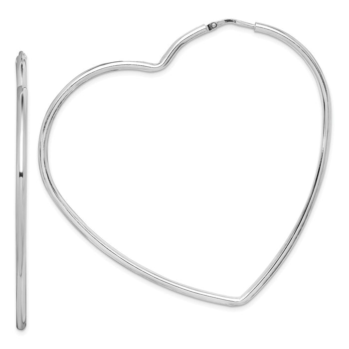 925 Sterling Silver Rhodium-Plated Heart Hoop Earrings,
