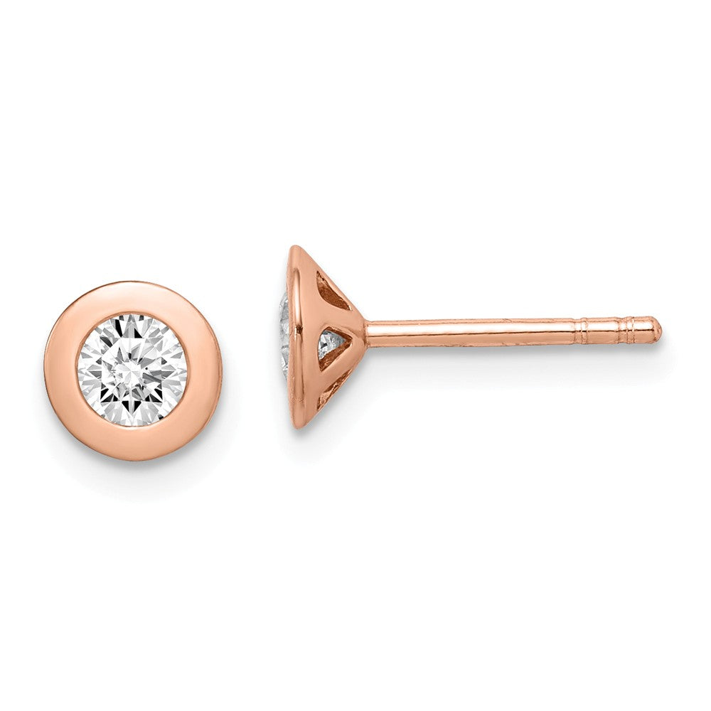 925 Sterling Silver Rose-tone Brushed Cubic Zirconia ( CZ ) Post Earrings,