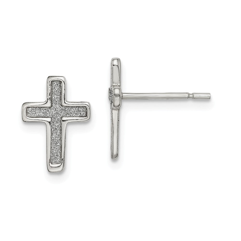 925 Sterling Silver Glitter Infused Cross Post Earrings,