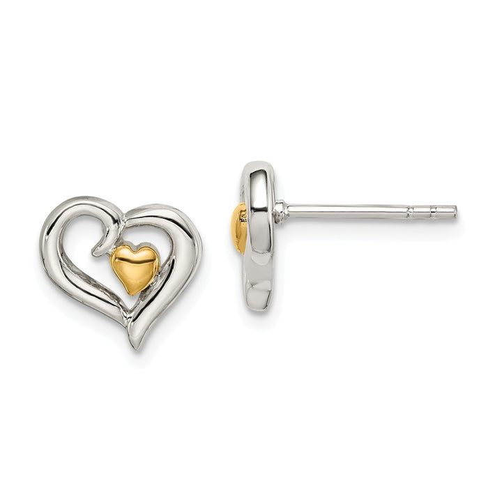 925 Sterling Silver Gold-plated Two-Heart Post Earrings,