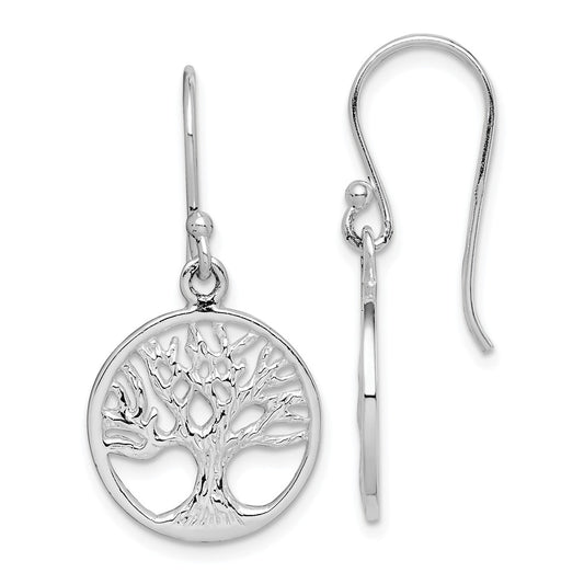925 Sterling Silver Rhodium-Plated Tree Dangle Earrings,