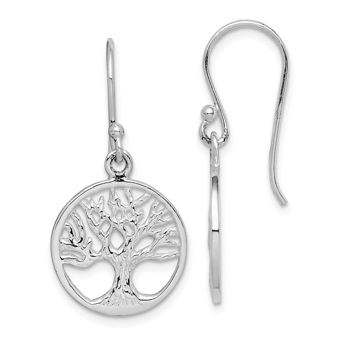 925 Sterling Silver Rhodium-Plated Tree Dangle Earrings,