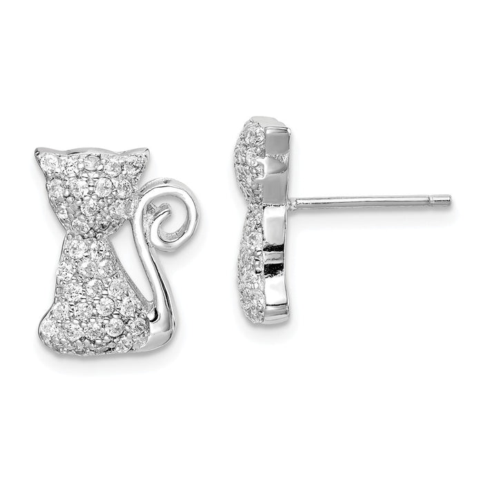 925 Sterling Silver Rhodium-plated Cubic Zirconia ( CZ ) Cat Post Earrings,