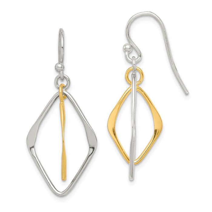 925 Sterling Silver & Gold Tone Polished Dangle Earrings,