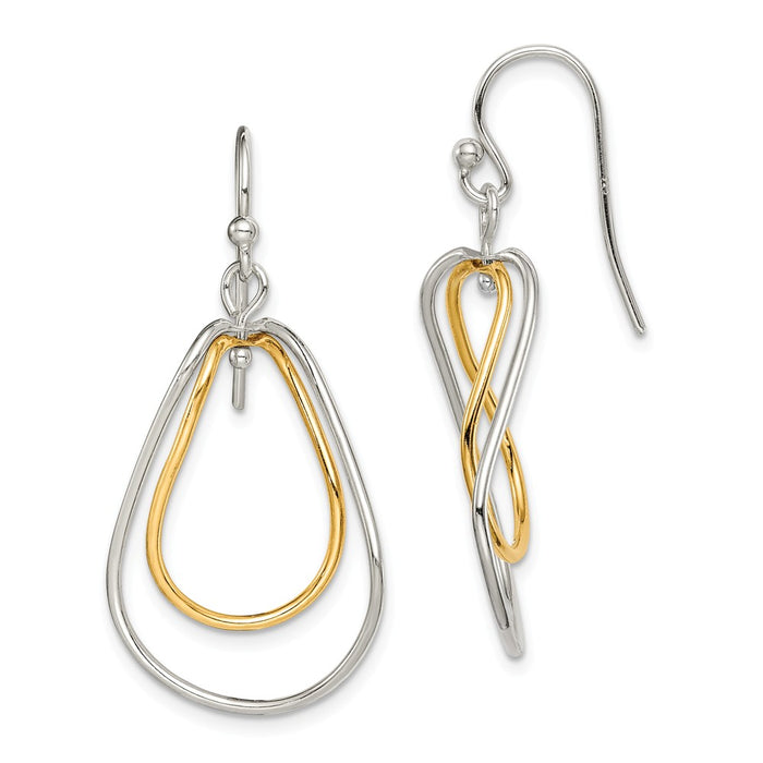 925 Sterling Silver & Gold Tone Polished Dangle Earrings,
