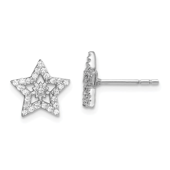 925 Sterling Silver Rhodium-Plated Cubic Zirconia ( CZ ) Star Post Earrings,