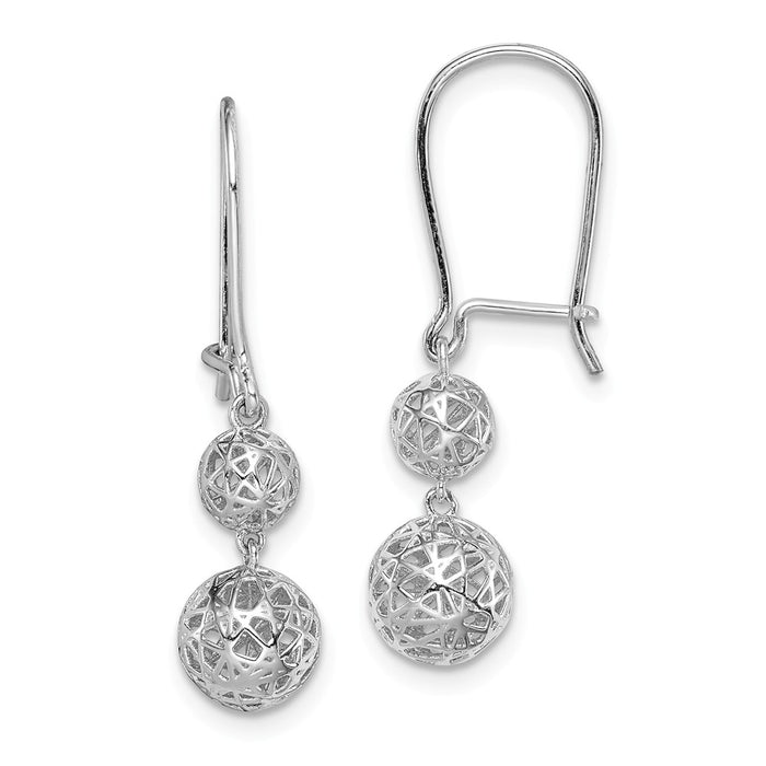 925 Sterling Silver Rhodium-plated Filigree Ball Dangle Earrings,