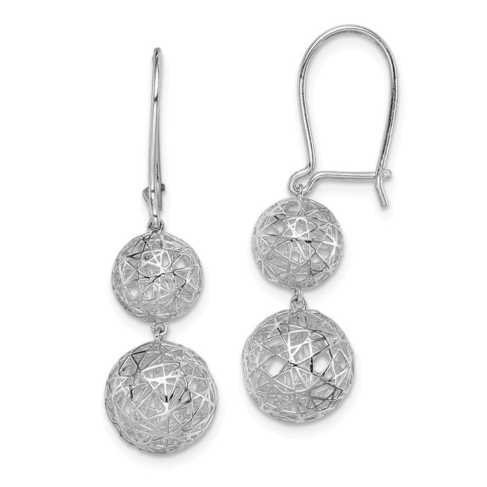 925 Sterling Silver Rhodium-plated Filigree Ball Dangle Earrings,