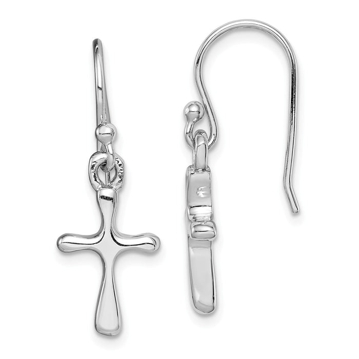 925 Sterling Silver Rhodium-plated Cross Dangle Earrings,