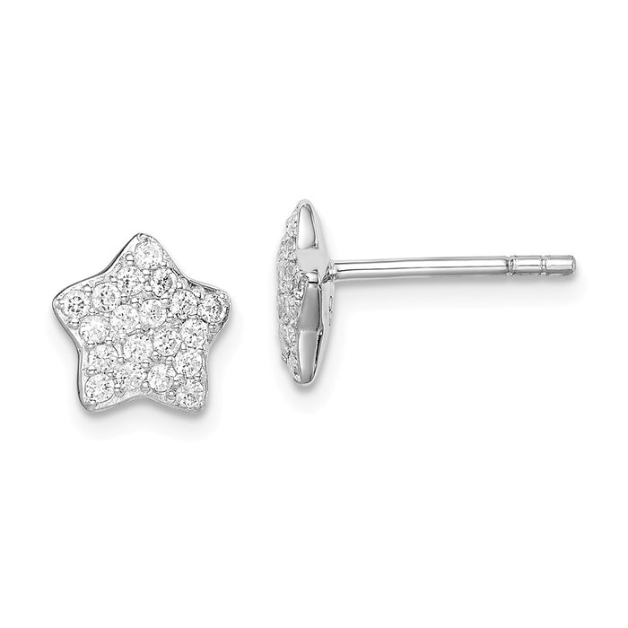 925 Sterling Silver Rhodium-plated Cubic Zirconia ( CZ ) Star Post Earrings,