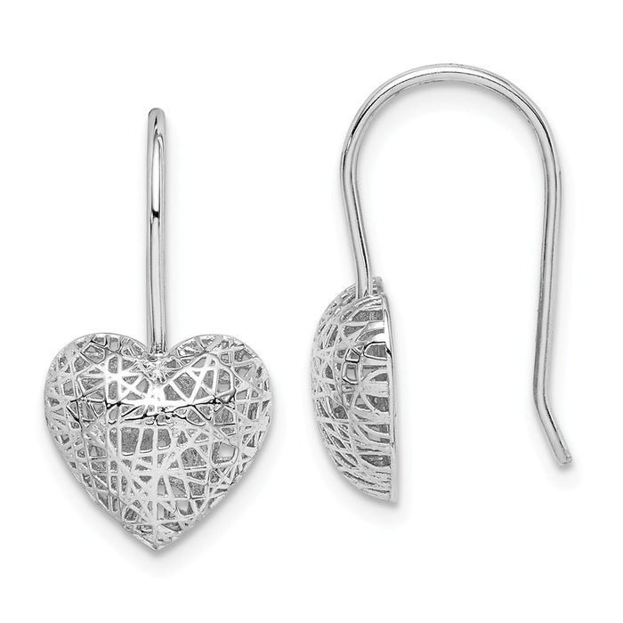 925 Sterling Silver Rhodium-plated Heart Dangle Earrings,