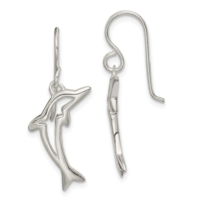 925 Sterling Silver Dolphin Shepherd Hook Dangle Earrings,
