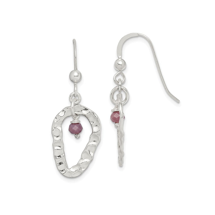 925 Sterling Silver Haered Purple Glass Dangle Earrings,